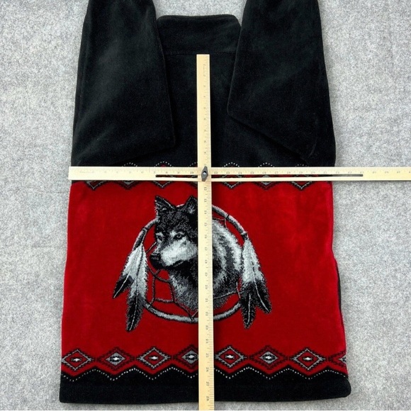 VGT Northern Lifestyles Jacket Mens Medium Red Black Fleece Full Zip Wolf - Picture 11 of 14